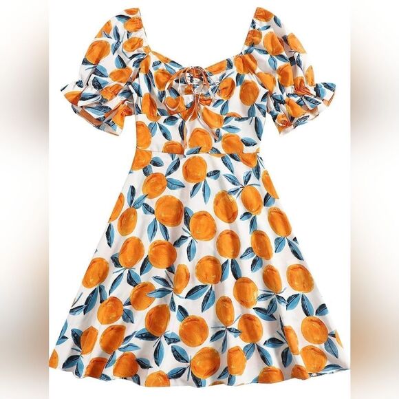 Vintage Dresses & Skirts - 🩵NWT Oranges & Leaf Print Tunic Top/Short Dress XSmall